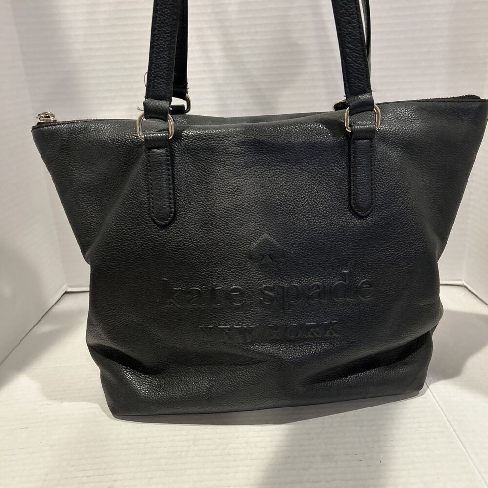 Kate Spade Larchmont Ave Logo Penny Black Leather Large Tote VGUC- READ